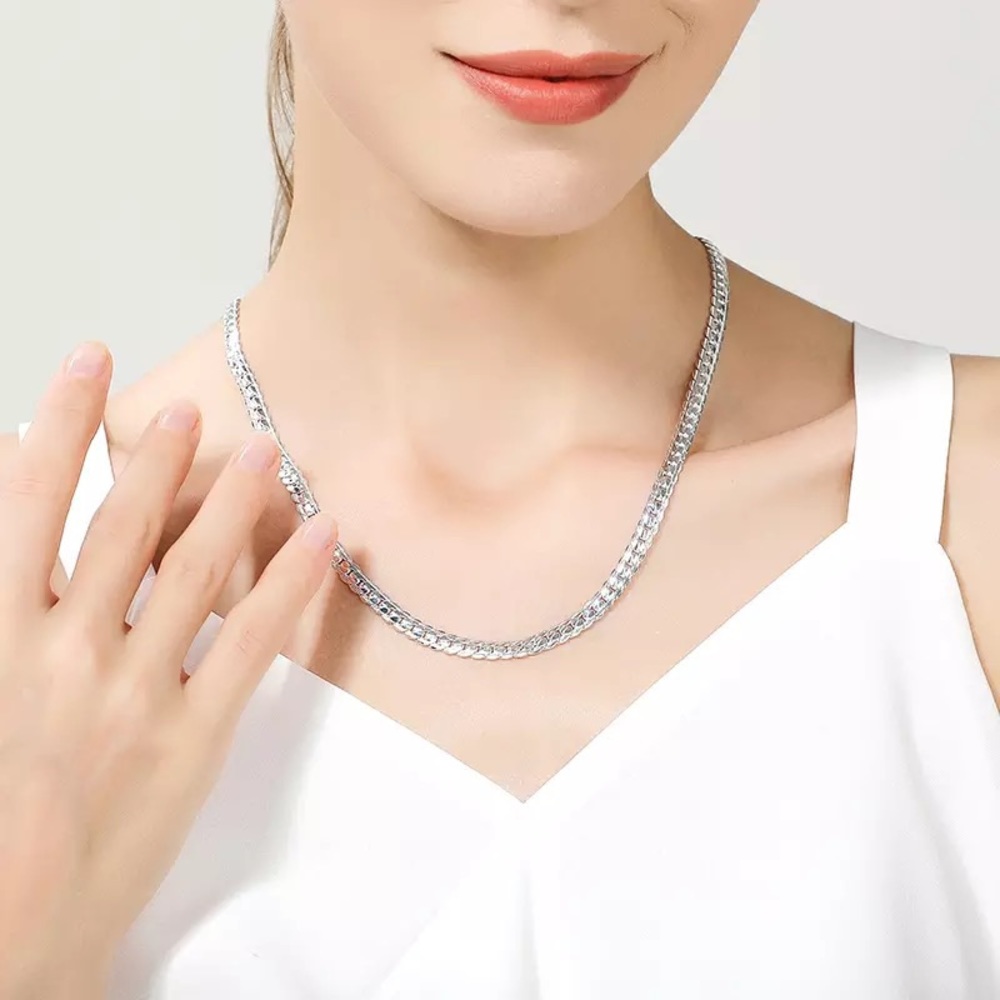 925 Sterling Silver 6mm Full Sideways Necklace - Picture 6 of 8